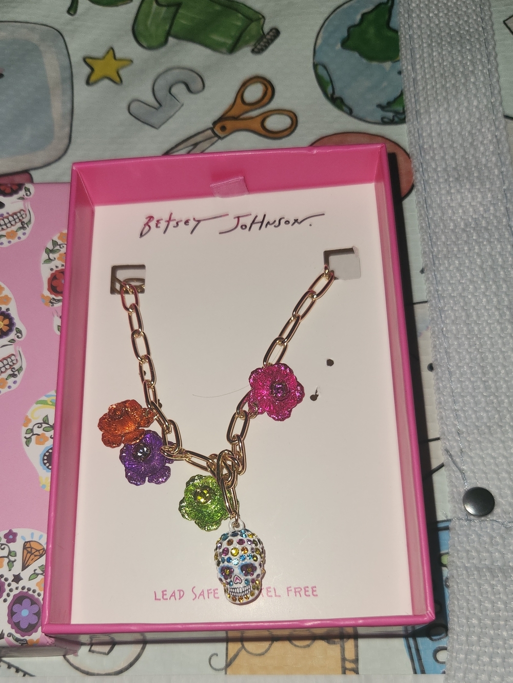 Betsey Johnson Day Of The Dead Candy Skull Charm Necklace